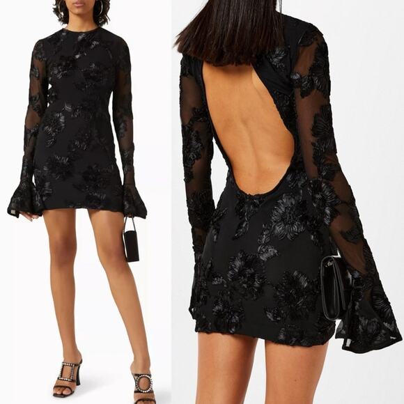 Rotate Birger Christensen Rosita Floral Cutout Mesh Mini Dress Black Size 4 - Picture 2 of 10